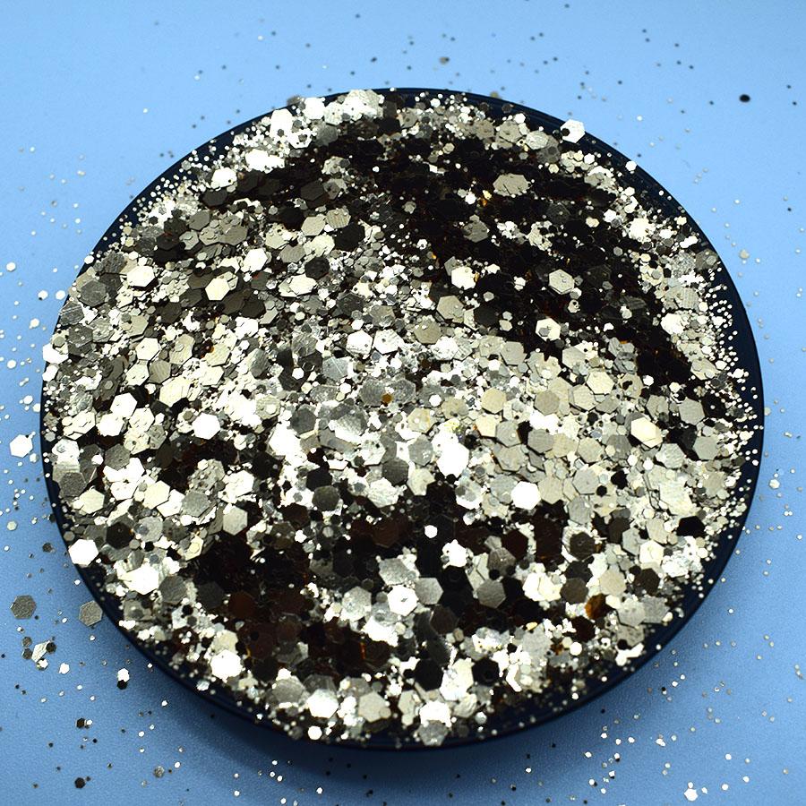 Polyester Sequins Dark Green Solvent Resistant Metallic Glitter Mixed Chunky Glitter Bulk