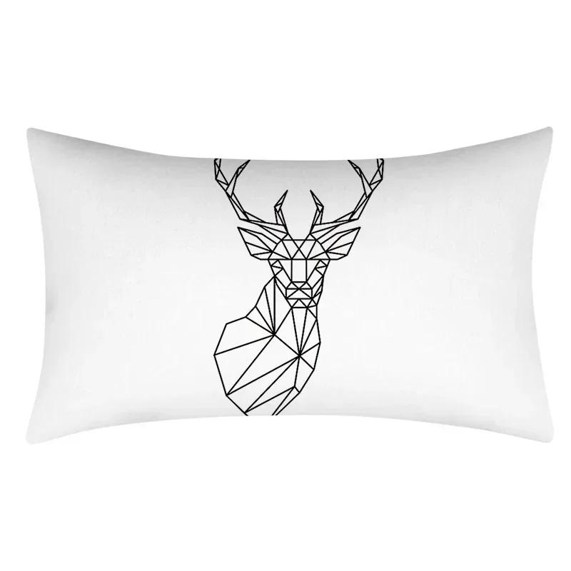 Rectangular Pillowcase Sofa Decorative Pillow Geometric Print Cushion Cover Simple Style Black and White