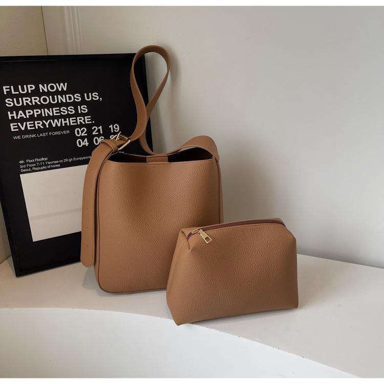 

Retro bucket bag women s large-capacity fashionable lychee pattern tote bag new casual shoulder messenger bag mother and child bag tide хаки