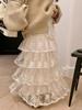 Spring French Embroidered Layered Ruffle High-Waist Long Skirt for Women
