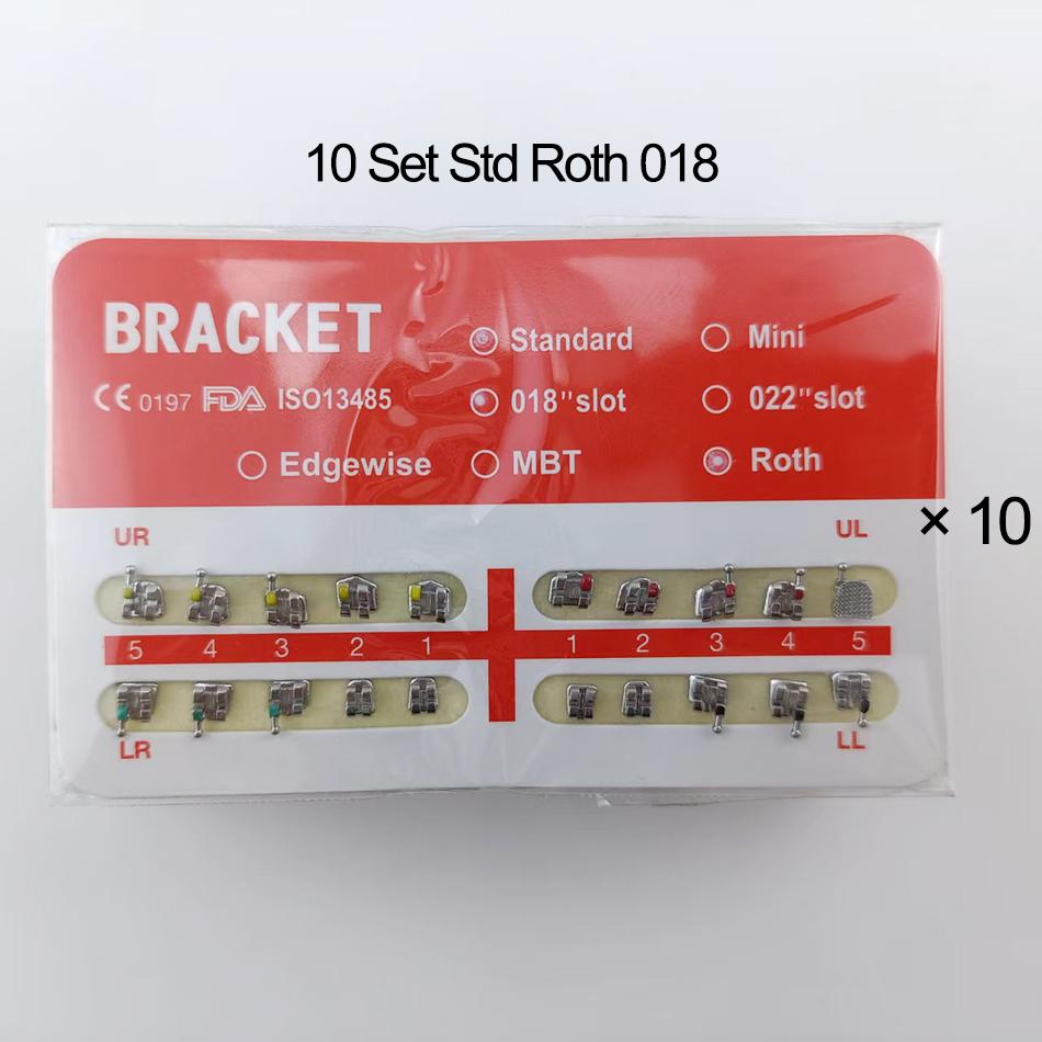 10er-Set kieferorthopädische Brackets, Mini-/Standardgröße, Mesh-Bracket, Zahnspange Roth/MBTt/Edgewise 022 018