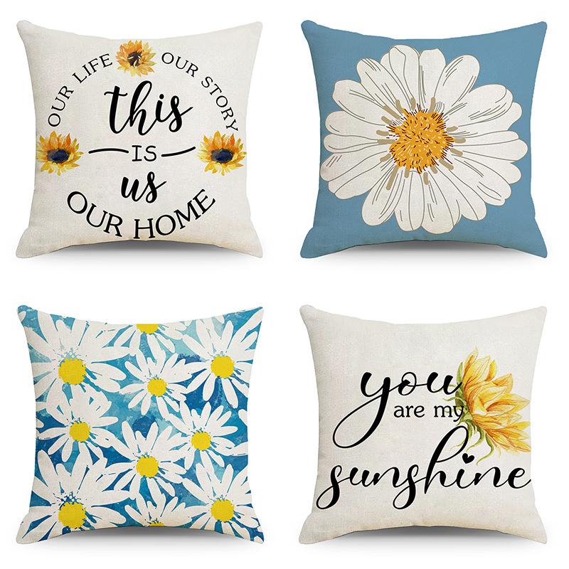 Little Daisy Flower Printed Linen Pillow Cover Home Pillow Cushion Cover