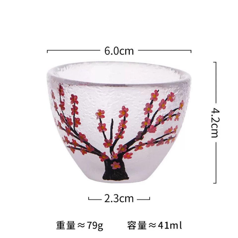 Japanese Retro Sake Set Hand Painted Plum Blossom Glass Sake Bottle Cups Warmer