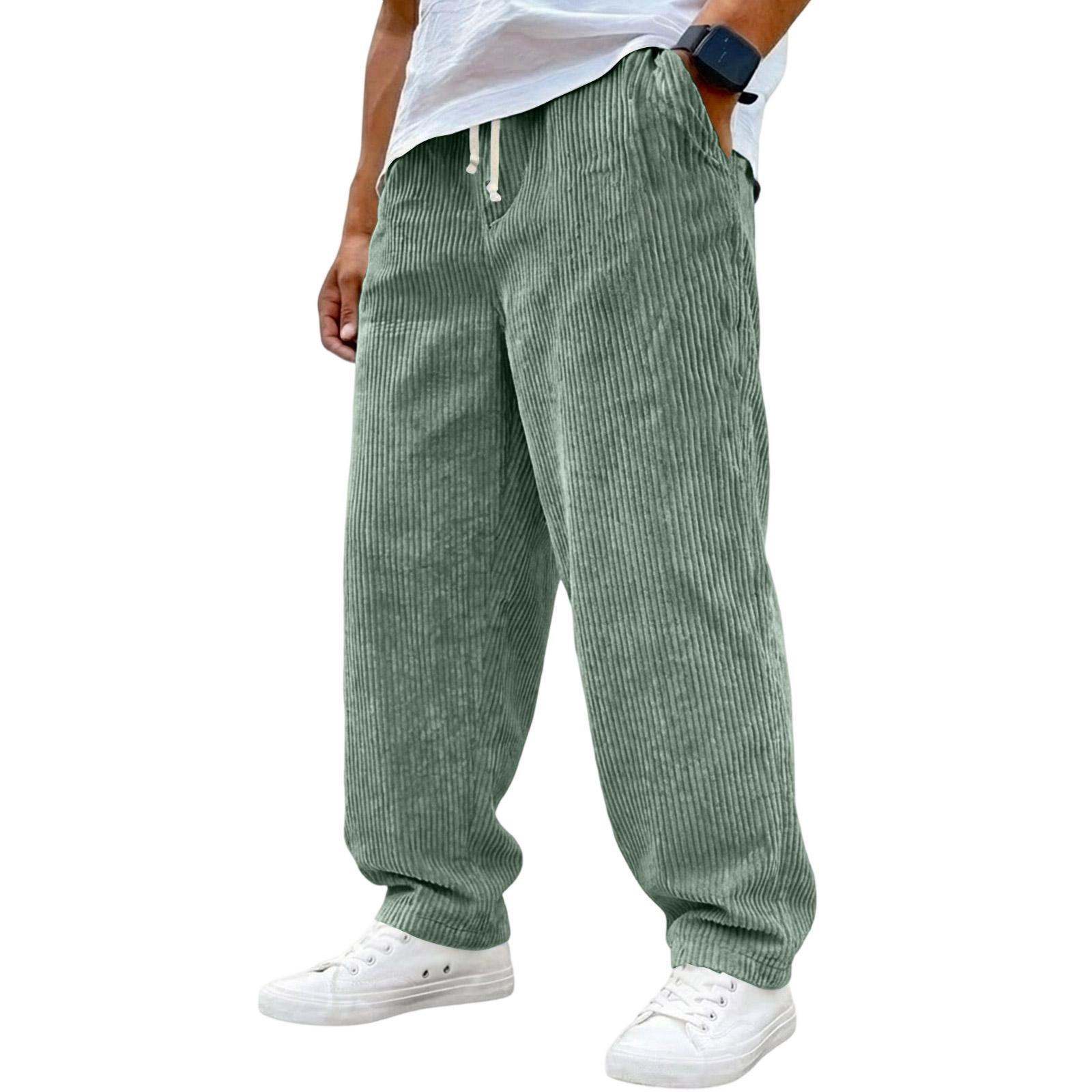 ZuiBaDuDu Heren Corduroy Losse Casual Broek met Trekkoord Tailleband en Elastische Tailleband met Zijzakken voor Dagelijks Gebruik L