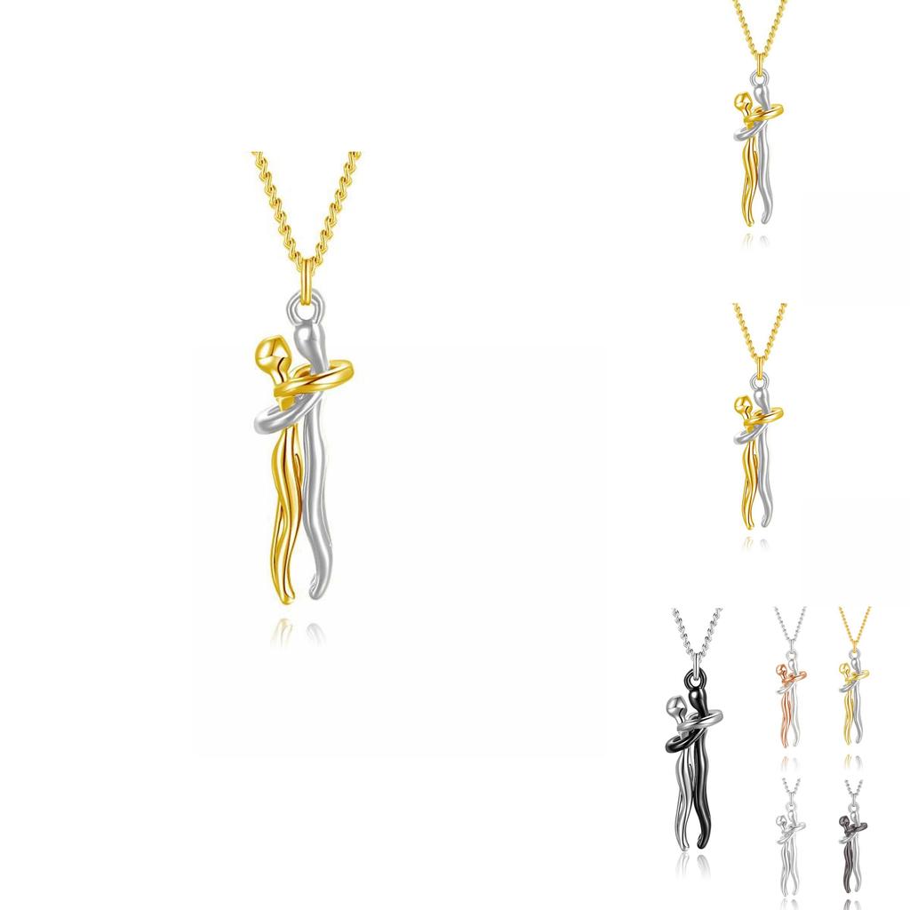 Romantic Couple Embrace Necklace Geometric Design 925 Silver Pendant Necklace