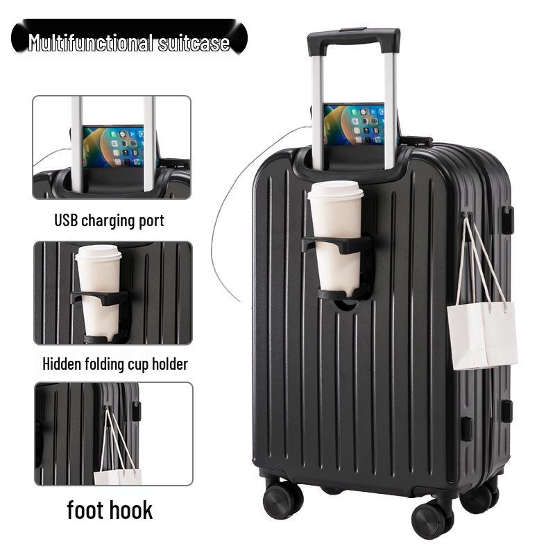20-Inch Lightweight Women's Leather Carry-On with Silent Wheels and Multi-Functional Design