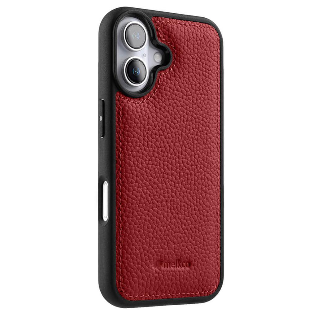 MELKCO For iPhone 16 Plus Case Genuine Cow Leather Coated PC Phone Cover