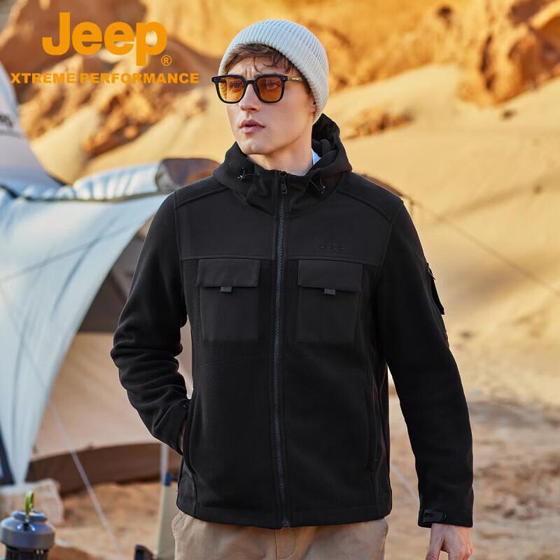 Мужская флисовая вязаная куртка с капюшоном Jeep L чёрный