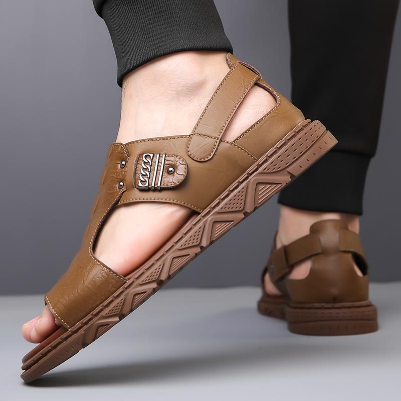 Fashion Handmade summer sandals Classic retro men's style Casual Business Daily Office or Outdoor Black and white shoes Breathable