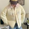 Lamb wool cotton jacket women's 2025 new winter cropped Korean jacket horn buckle down padded jacket thickened