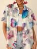 Gentle blue floral printed shirt for women, short-sleeve loose lapel design, niche vacation style top