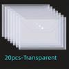 20pcs Transparent Waterproof Reusable Envelope Folder with Buttons, A4 Size, Thickened Plastic Material for School Office Suppli