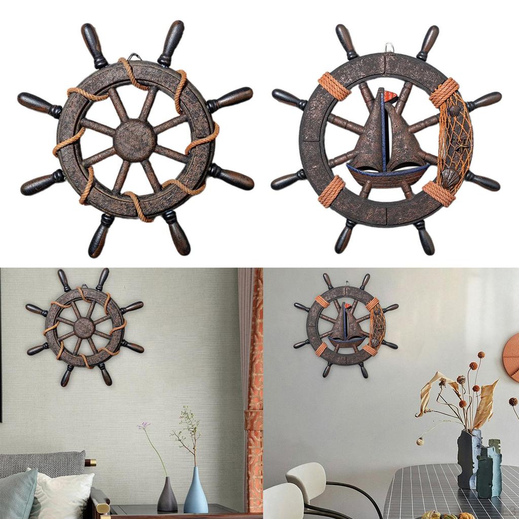 Boat Rudder Wall Art Decor,Decorative Nautical Wheel Prop Wooden Ship Steering Sculpture