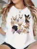 Watercolor Floral Kitten Graphic Tee Adorable Design With Cats Hydrangeas And Butterflies Soft Short Sleeve Casual Top For Summer