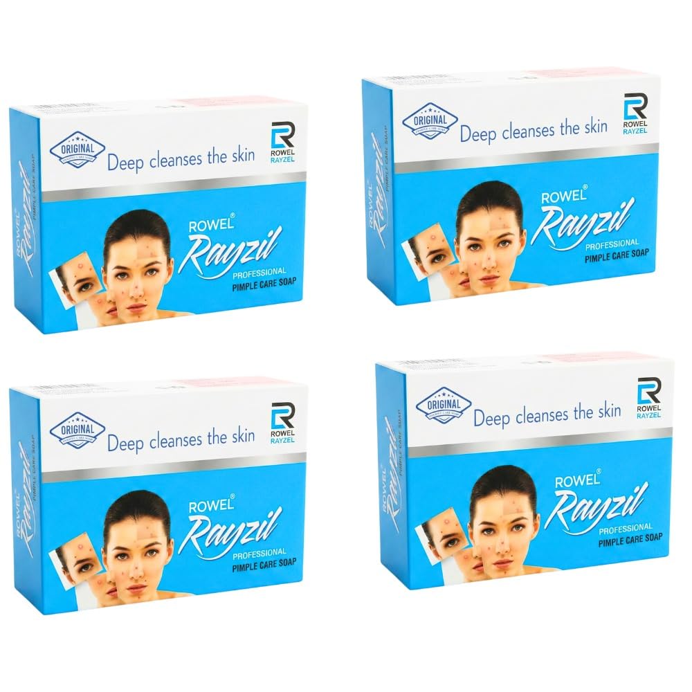 ROWEL Rayzil Pimple Care Soap Bar | 75gm Each | 2% Salicylic Acid Acne Control Cleansing Soap for Clear Skin (Pack of 4)