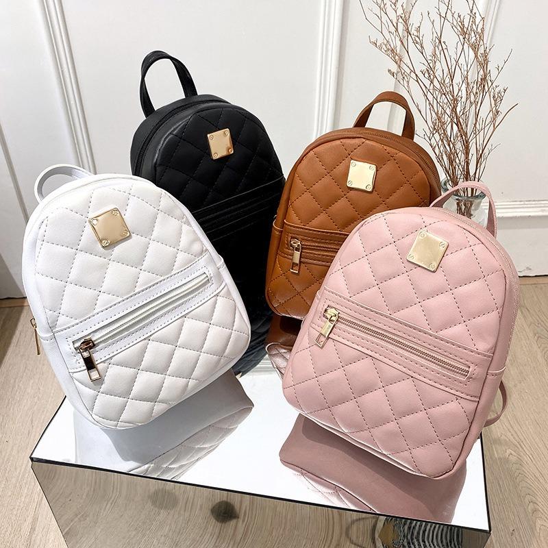 Embroidered backpack mini school bag girls schoolbag rhombus small backpack
