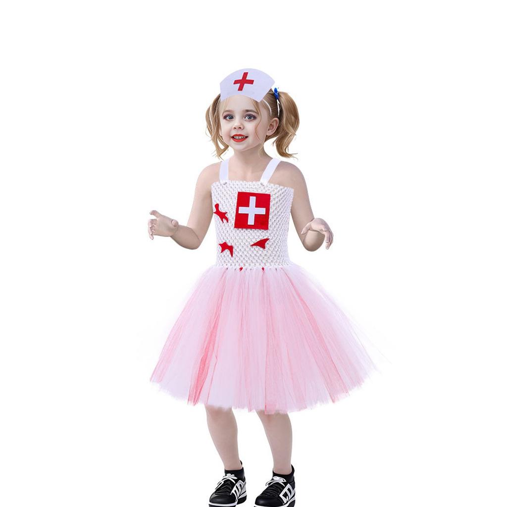 Halloween Terror Mary Nurse Cosplay Costume Children Horror Bloody Dress Carnival Party Terror Dress Up New Halloween Costume