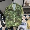 Summer Ink Painting Flower Short Sleeve Shirt Men's BF Casual Thin High-Grade Half Sleeve Cuban Collar Ice Silk Shirt