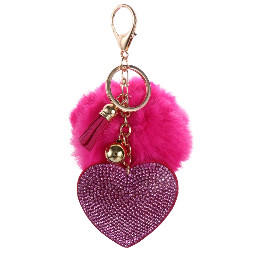 Decoration for Women s Bags Interior Accessories Bag Pendant Rhinestone Keyrings Rhinestone Heart Pompom Keychains