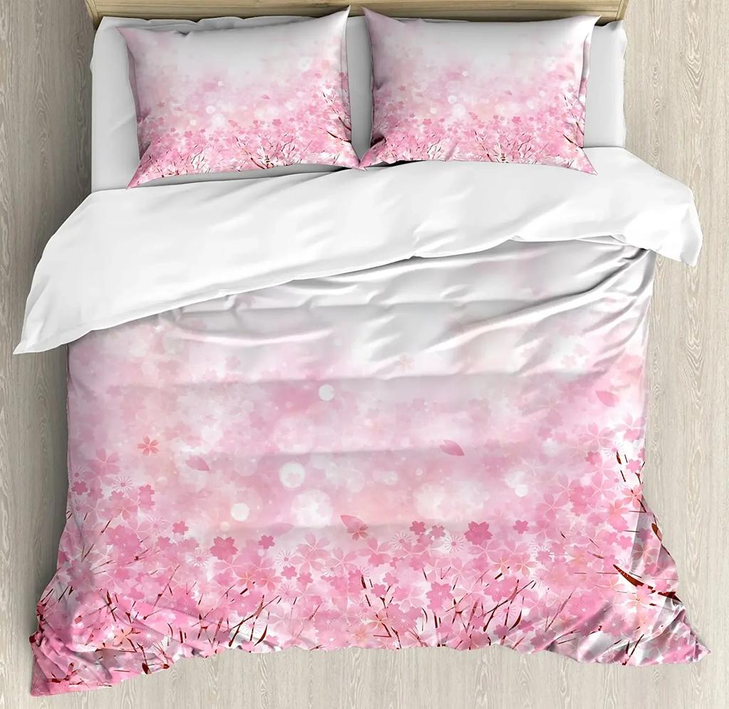 Watercolor Sakura Pink Flower Duvet Cover Bed Bedding Set Home Textile Quilt Cover Pillowcases Bedroom Bedding Set No Sheet
