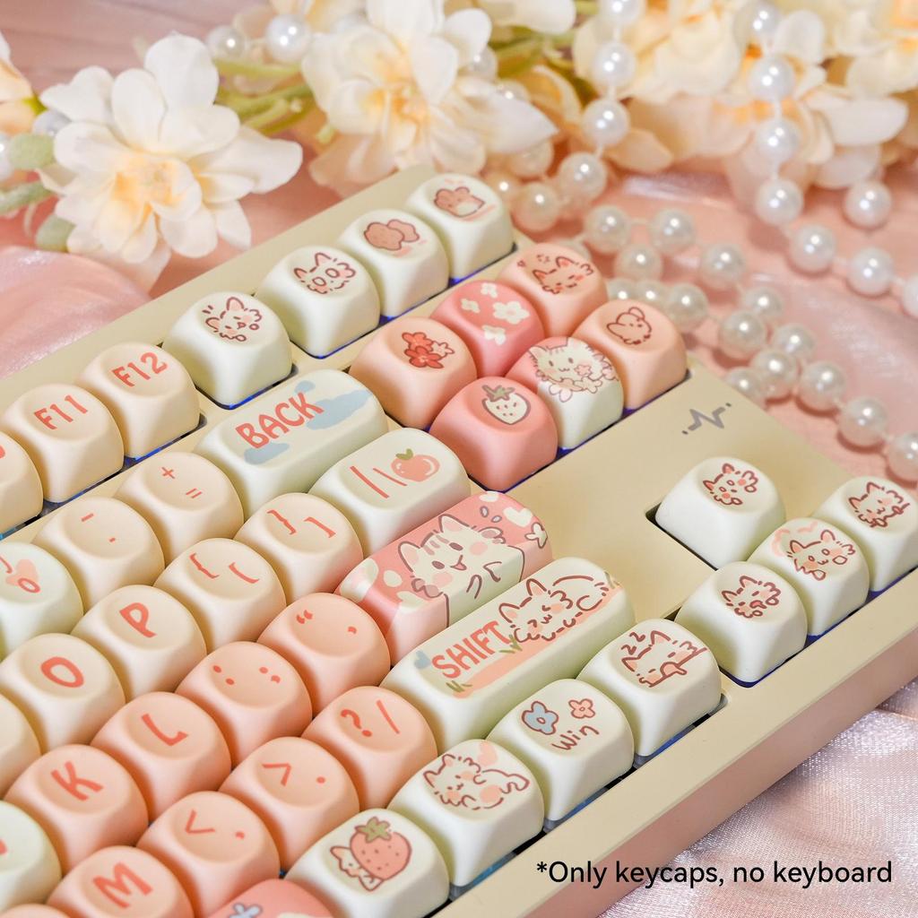 MOA Height Off-white Light Pink Strawberry Kitty Sublimation Keycaps 75 98 Complete Set of Mechanical Keyboard Keycaps