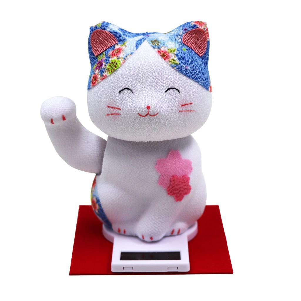 Osaka Choseido Ornament Pukupuku Solcelledrevet Lykkekatt Blå Lykkebringende Varer med Original Tretag