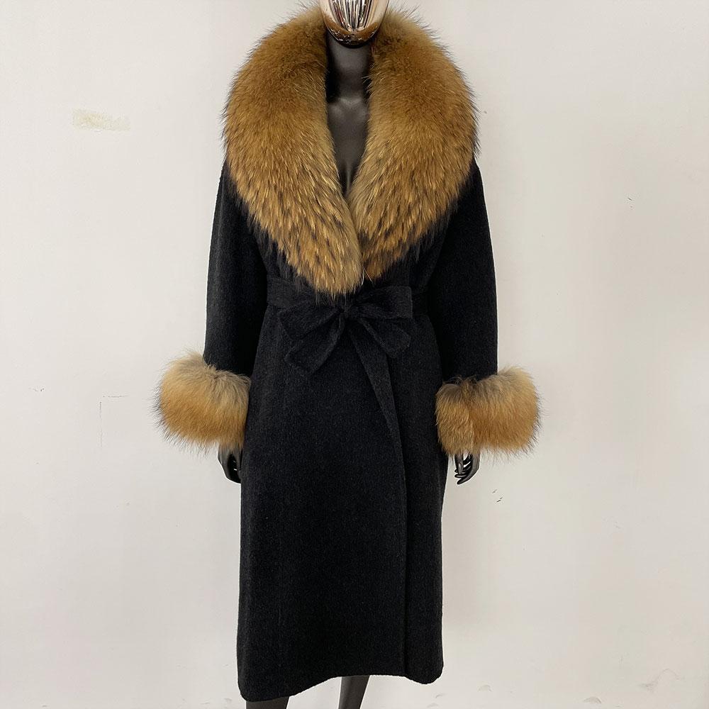 OFTBUY Wool Coat Women 2024 Autumn Winter Real Fox Fur Jacket Female Long Warm Natural Fox Fur Collar Fur Cuffs Coat Woolen Coat