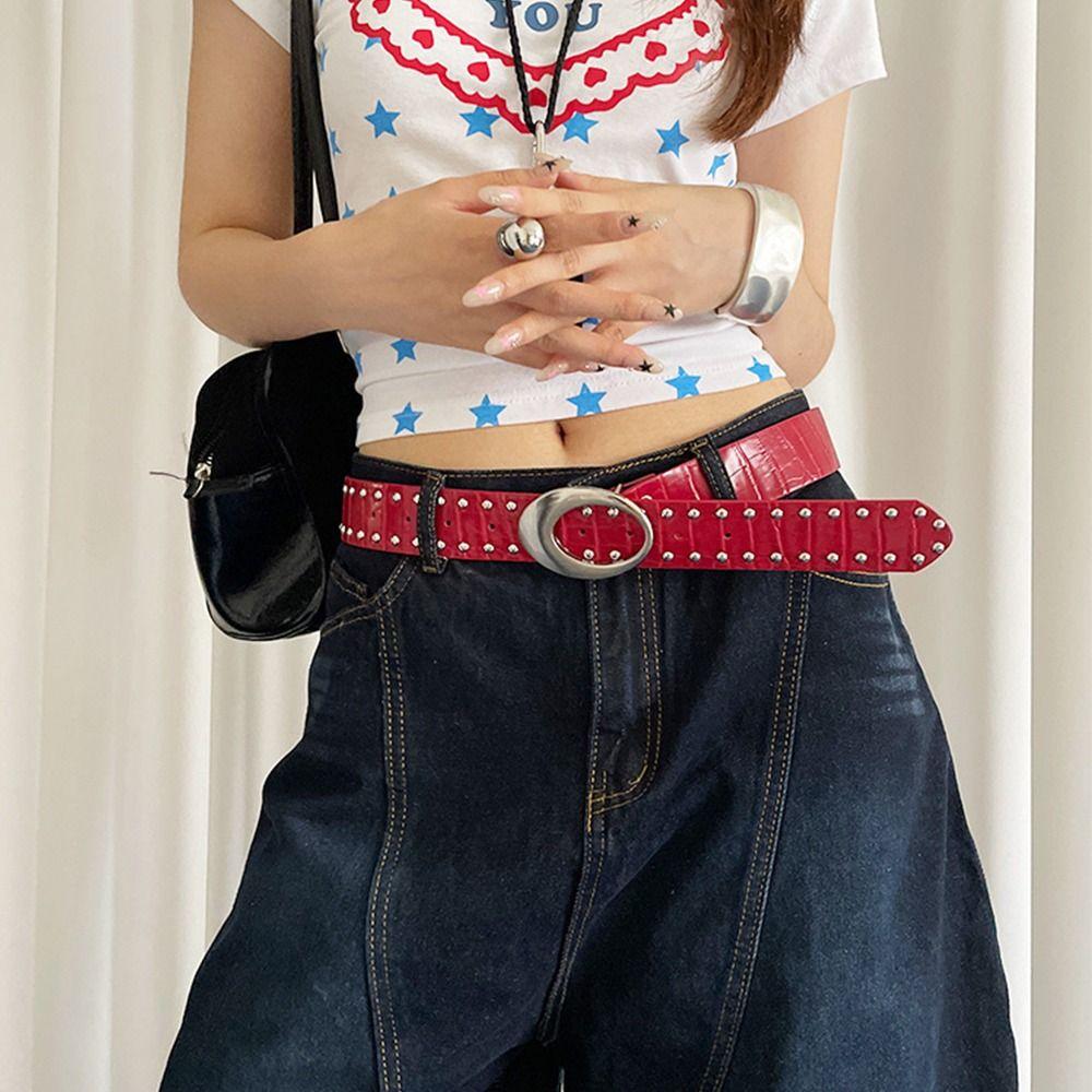 Vintage Leather Waist Belt Y2k Dress Jeans Belt Retro Women's Rivet Belt  Waist Accessories
