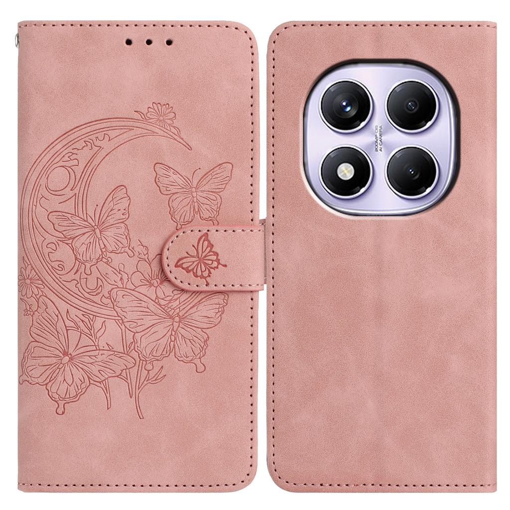 PU-lærveske til Xiaomi Redmi Note 14 Pro+ 5G/Note 14 Pro 5G/Poco X7 5G Sommerfugl Blomst Trykket Lommebok Stativ Telefondeksel