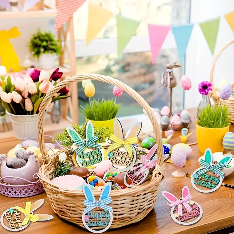 4/8pcs Easter Wooden Decorative Ornaments,Handcrafted Hanging Decorations with Bunny ,Holiday Hangings,For Home,Party Decor