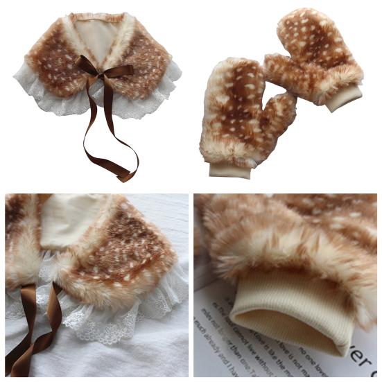 Warm Gloves Deer Pattern Thickened Plush Gloves Collar Leg Cuffs Christmas Themed Adjustable Straps Winter Headgear
