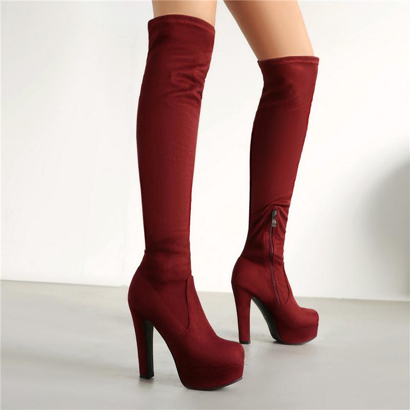 Women's high-heeled boots, sexy European and American style autumn and winter new waterproof table, fine-heeled large-size knee boots