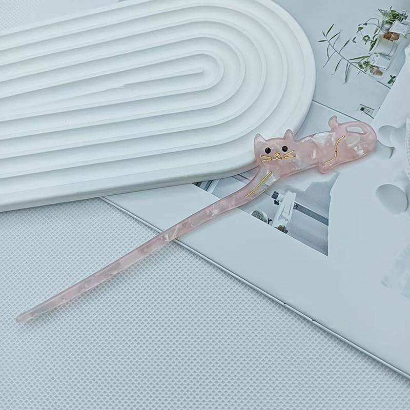 Cute Cartoon Cat Zircon Acetate Hairpin Hair Sticks For Women Girls Creative Colored Hair Clasp Headwear Hair Accessory