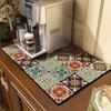 Classical Floral Diatomaceous Earth Coffee Machine Mat Kitchen Bar Absorbent Drainage Mat Thermal Insulation Dish Drying Mat