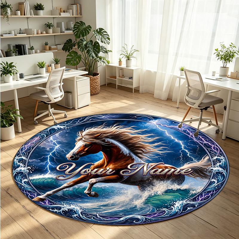 Wild Animals (419) Theme Round Crystal Velvet Rug Custom Name Text Personalized Floor Mat Home Decor Non Slip Crystal Carpet