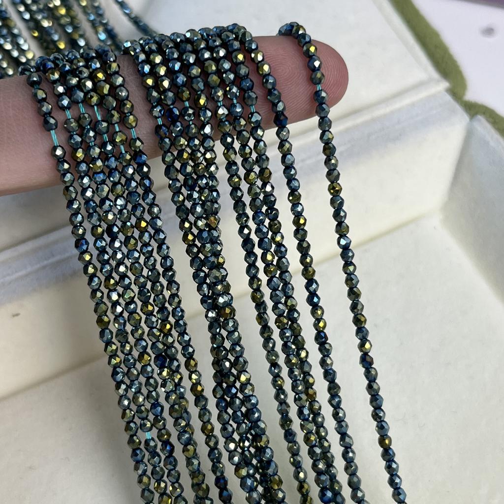 5String, Small Beads 2mm/3mm, Green Iridescent Plated Glass Beads, Loose Spacer Beads for Jewelry Making DIY Necklace Bracelet Accessories 38cm