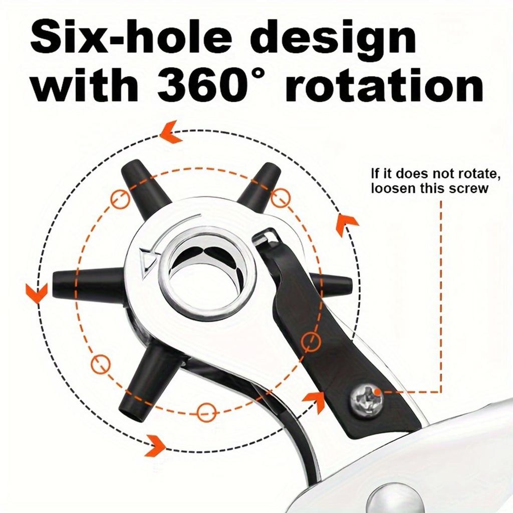 Leather Hole Punch,Heavy Duty Revolving Eyelet Punch and a Hole Grinding Rod,Handy Belt Drilling Tool
