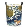 Corgi Dog Surfing The Great Wave Dirty Laundry Baskets Foldable Large Waterproof Clothes Sundries Basket For Home Kids