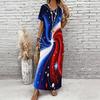 Women Plus Size V Neck Short Sleeve American Eagle Flag Printed Straight Maxi Dress
