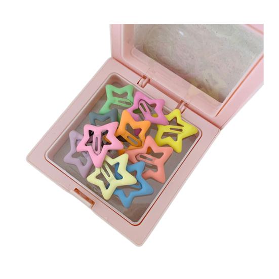 10Pcs Girl Hairpins Macaron Color Star Bone Heart Shape No Sharp Edges Secure Hold Hair Pins with Storage Box A