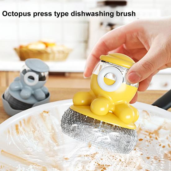 

1 комплект щетки для чистки посуды в форме осьминога, герметичный сильный диспенсер для обезжиривающей жидкости, моющая проволочная шерстяная щетка для ежедневного использования