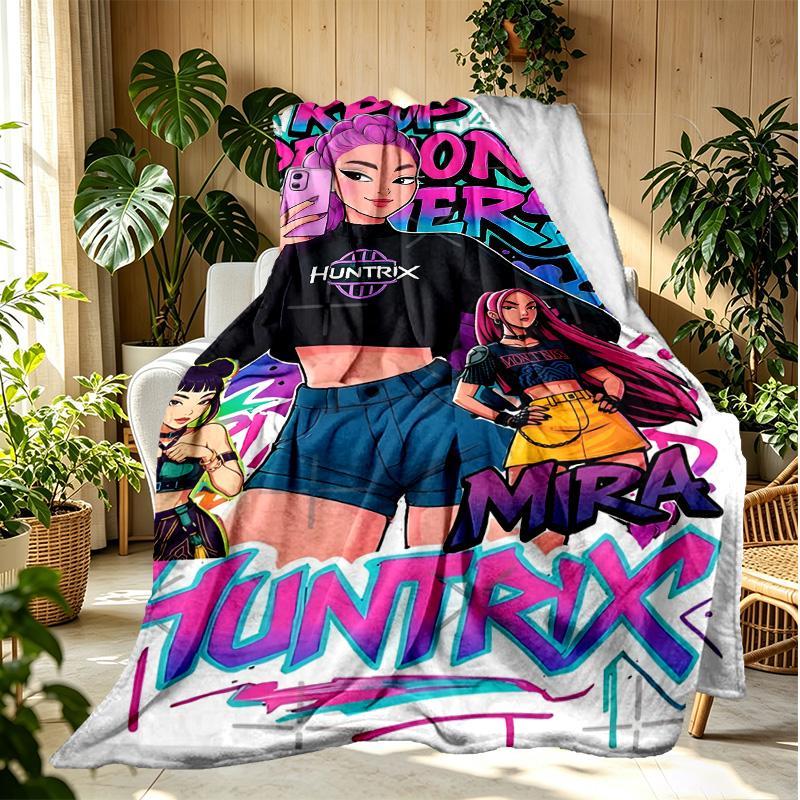KPop Demon Hunters Pattern Blanket for Home Decoration, Bed, Sofa, Car Travel, Camping, Suitable for All Seasons, Birthday Christmas Gift