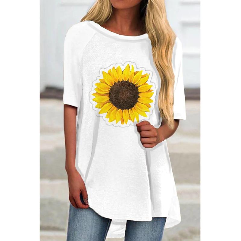 Summer Sunflower Floral 3D Print T-shirt Women Fashion Streetwear Casual O-Neck Tops Tees Female Oversized Clothing