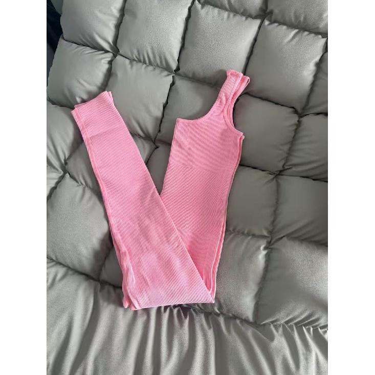 New Thread Tight Fitting Abdominal Jumpsuit Seamless Elastic Fitness Running Sports Jumpsuit Set For Women