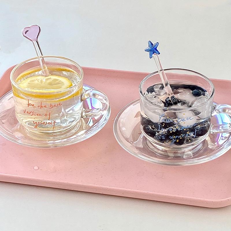 Summer Glass Saucer Set Style Korean Coffee Milk French Afternoon Tea Premium Cup Chill