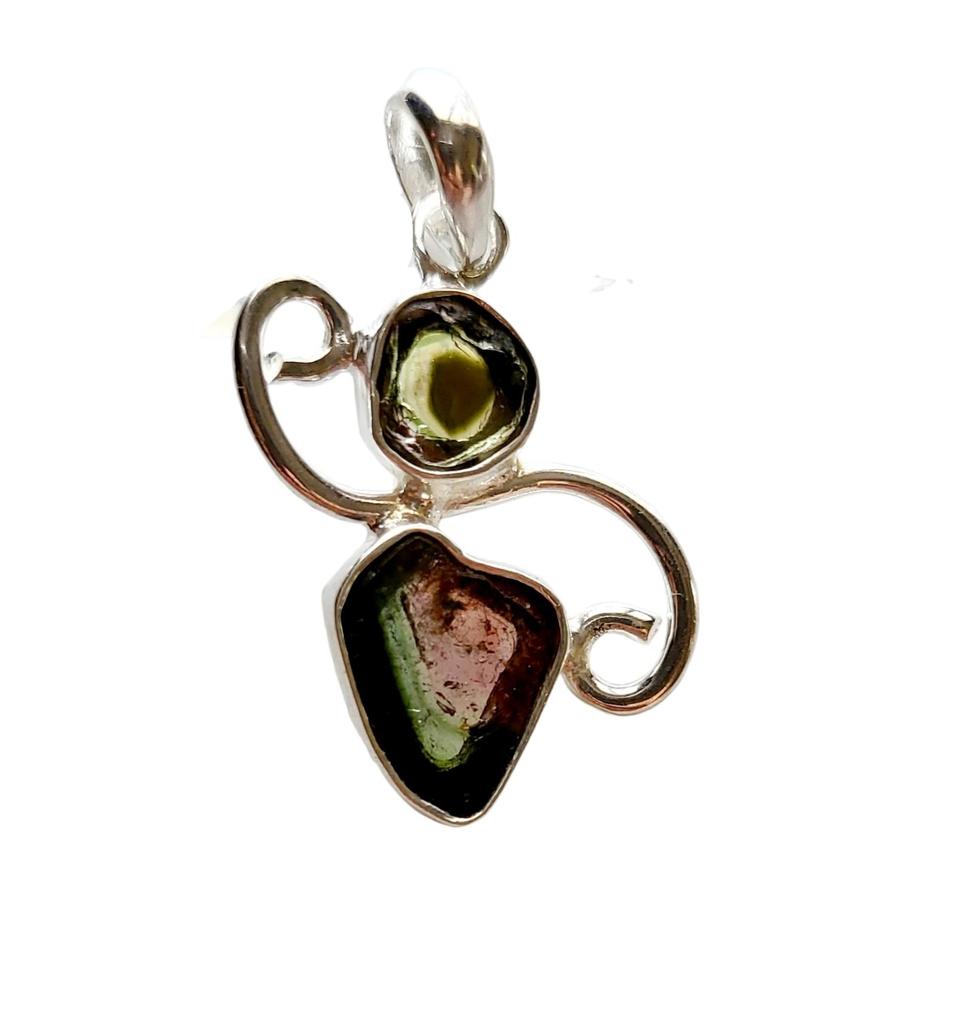 Natural Rare Watermelon Tourmaline Gemstone 925 Sterling Silver Pendant, Gift028