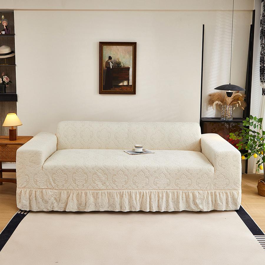 1PC All-Season Jacquard Pattern Sofa Cover with High Elasticity Easy Installation Pet-Friendly Skirt Hem for Living Room