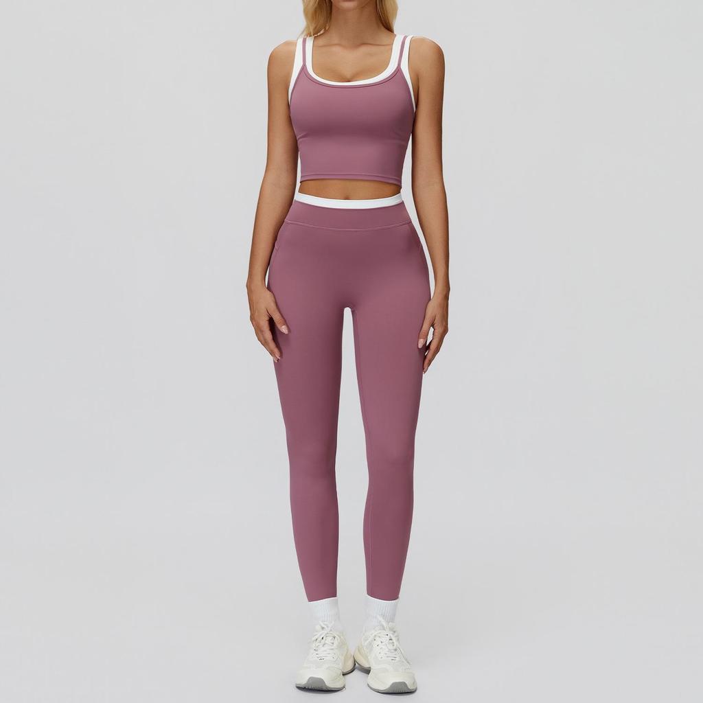 Completo da Yoga da Donna Transfrontaliero: Color Block Nude Feel, Vita Alta Costolata, Abbigliamento Sportivo Fitness Versatile