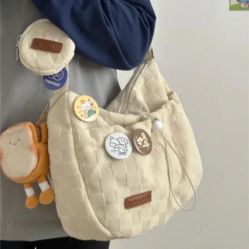 Fritidsstil College Crossbody-veske Ny Søt Motedesigner Håndveske Ensfarget Rutete Trykk Stor Kapasitet Skulderveske
