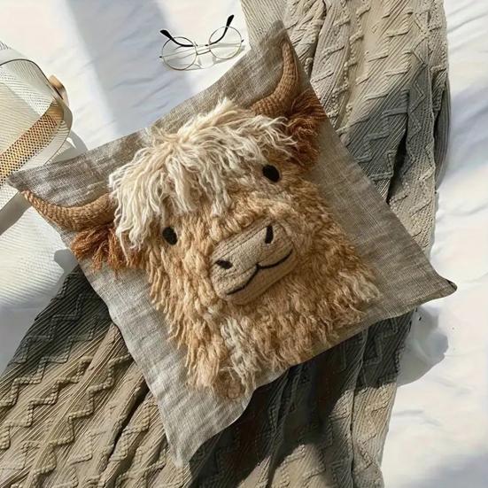 Highland Cow Pillow Cover Cute Cow Pattern Pillowcase with Hidden Zipper Home Decor Throw Pillow Case for Farmhouse Living Room Bedroom Sofa